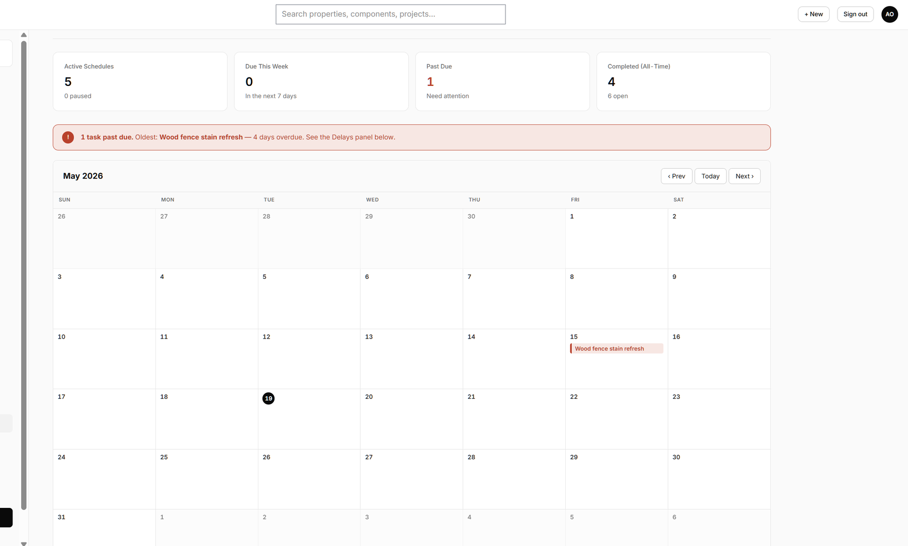 Maintenance Calendar